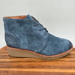 Rebecca Minkoff Boots Women's 8 M Blue Suede Leather Lace Up Wedge Ankle Booties